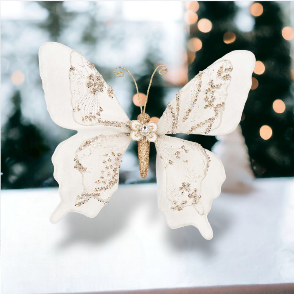 10.5in Winter Lace White Butterfly