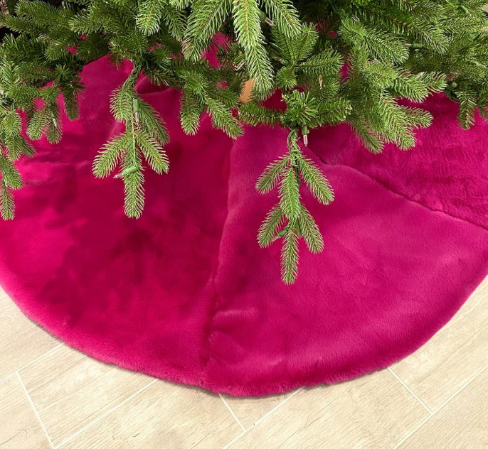 64" Plush Faux Fur  tree skirt, Fuchsia