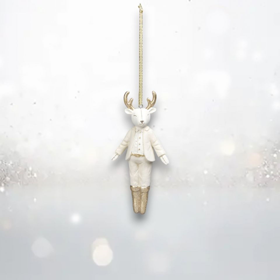 6" Winter Floral Male Deer Ornament