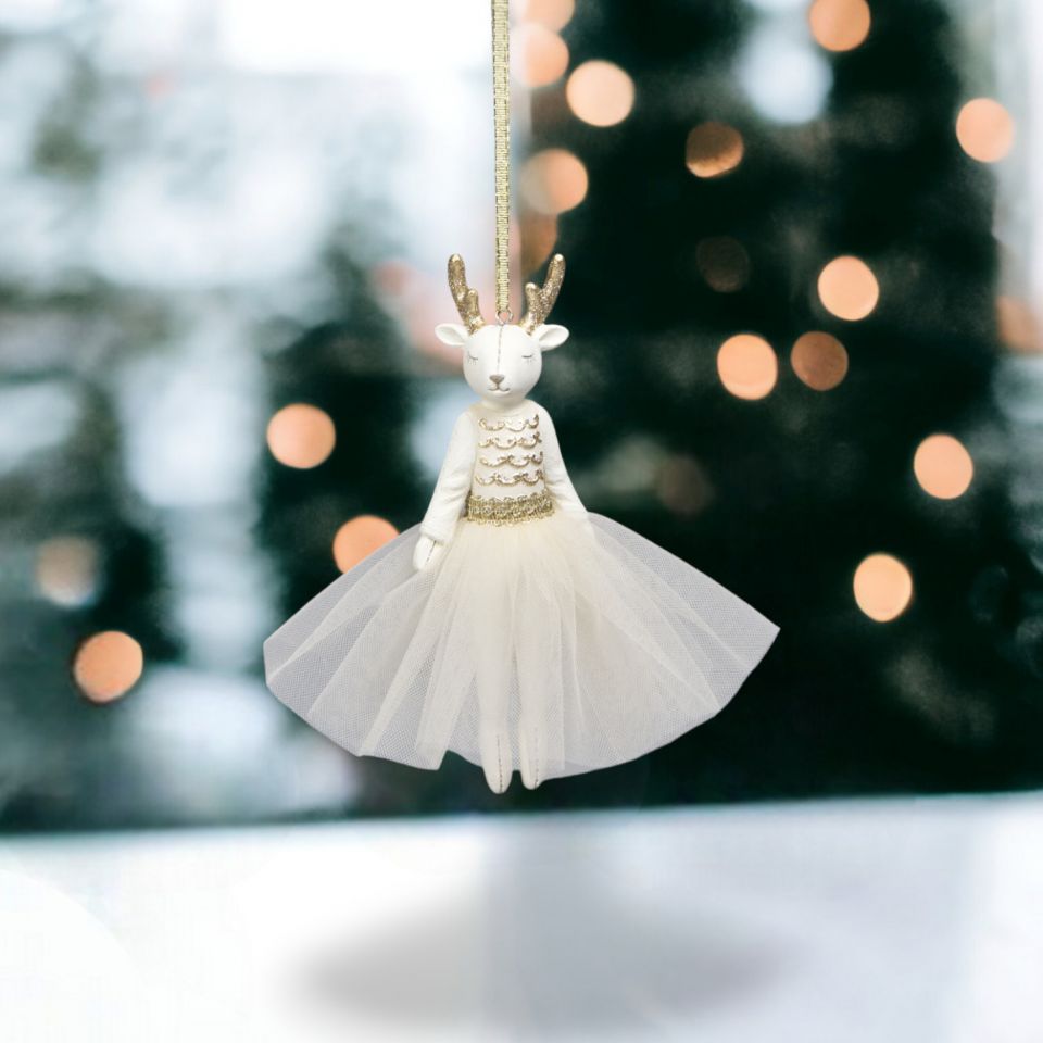 6" Winter Floral Female Deer Ornament