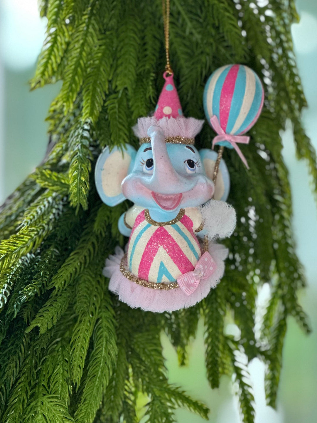 5" Cotton Candy Carnival Elephant Ornament - Choice of Pink or Blue Party Hat