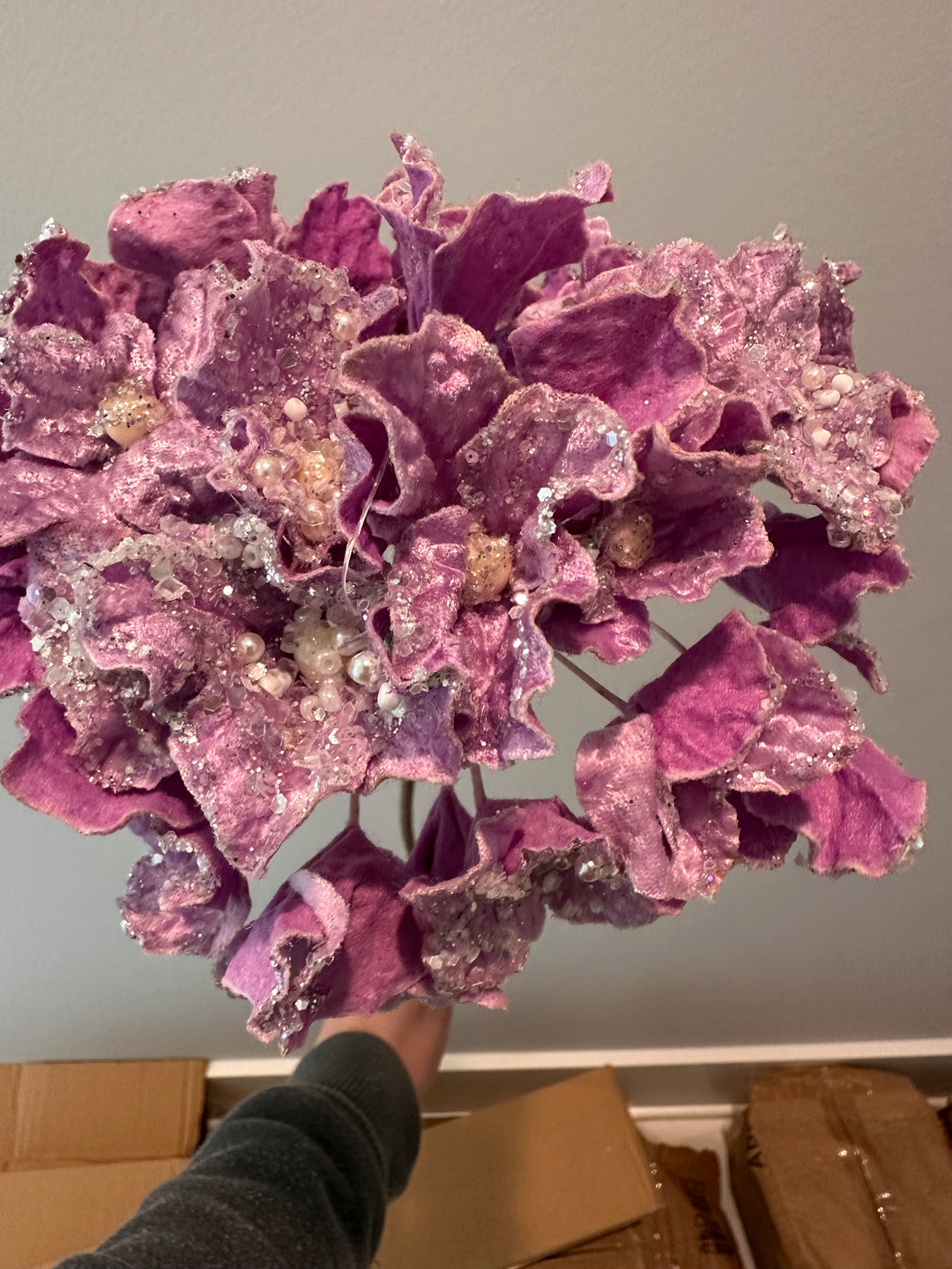 24" Crystal Encrusted Hydrangea - Lavender