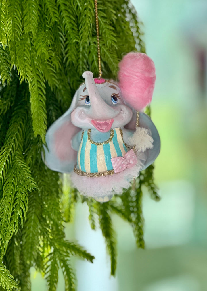 4.5" Cotten Candy Carnival Elephant Ornament - Choice of Blue Stripes or Pink Stripes
