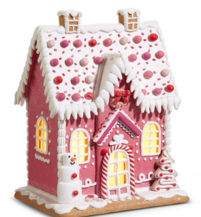 11.5" Lighted Pink Gingerbread House