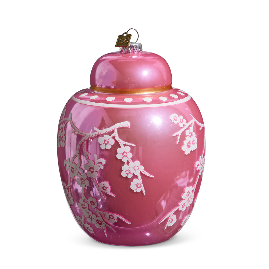 EC 6.25" Pink Floral Chinese Jar Ornament
