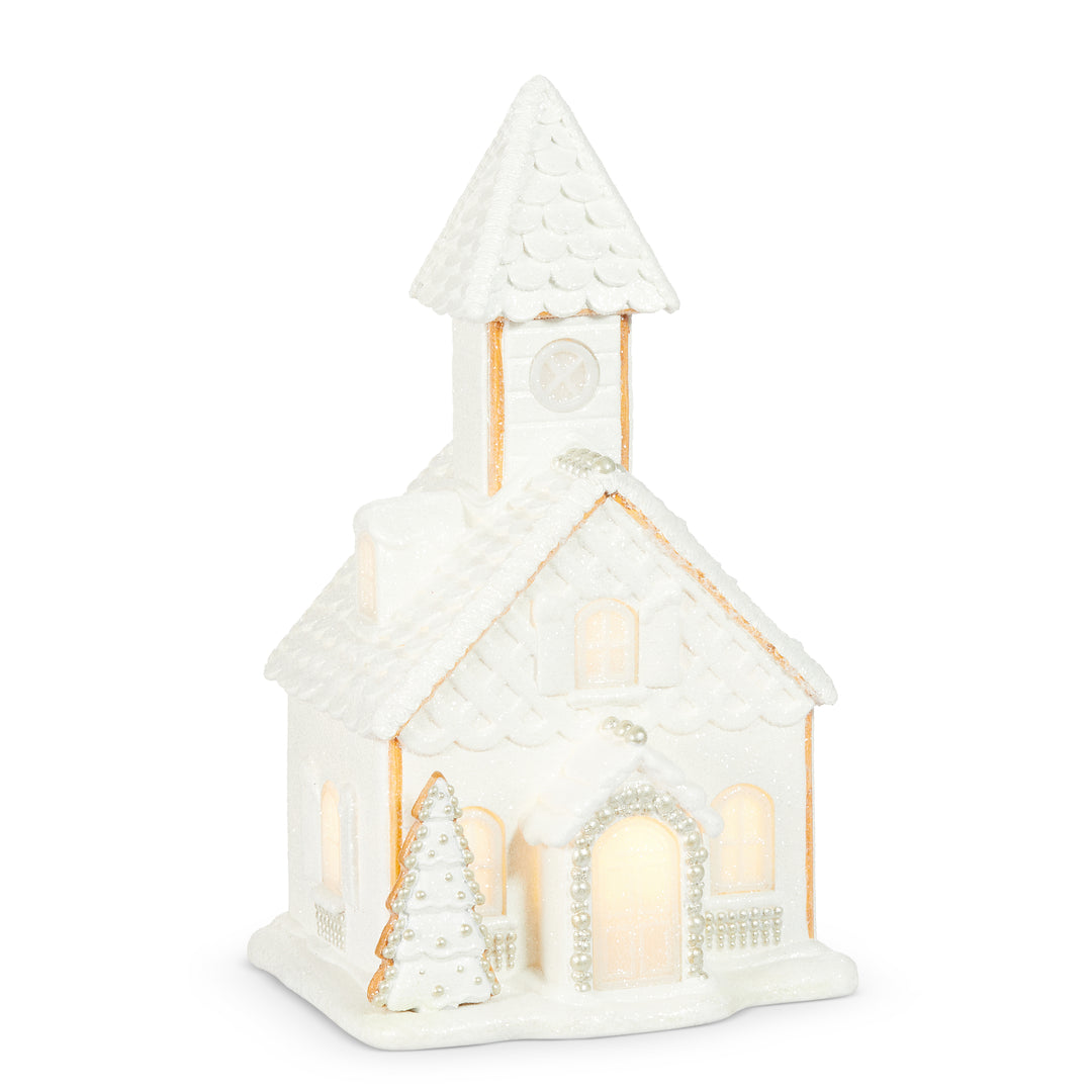 RAZ 16.5" Lighted White Church with Pearls