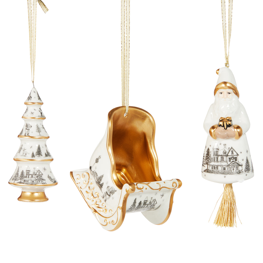 RAZ 5.5" Toile Ornaments - Set of 3
