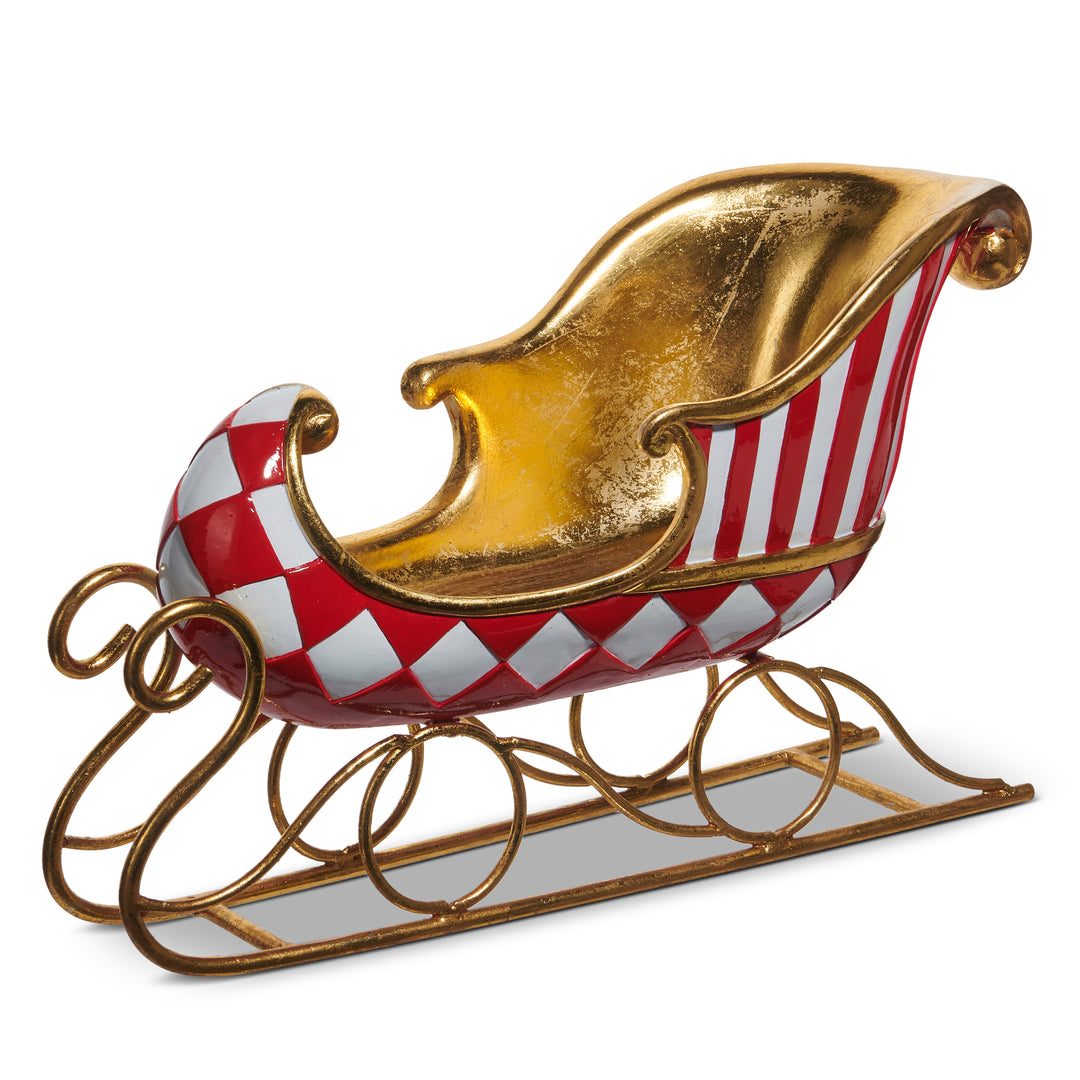RAZ 14.5" Red, Gold and White Patterned Sleigh