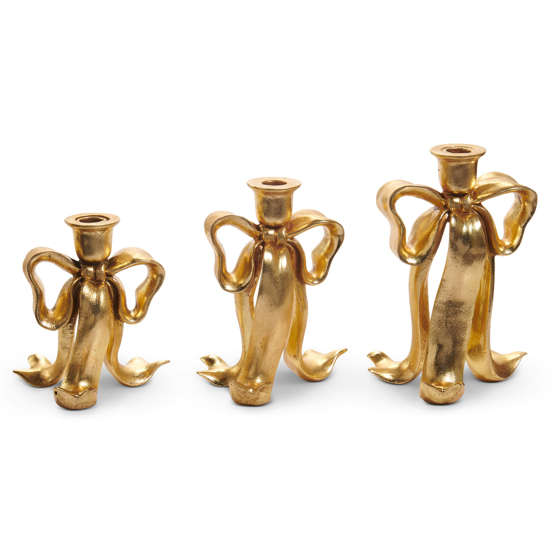 RAZ 9" Bow Candlesticks - Set of 3 Gold