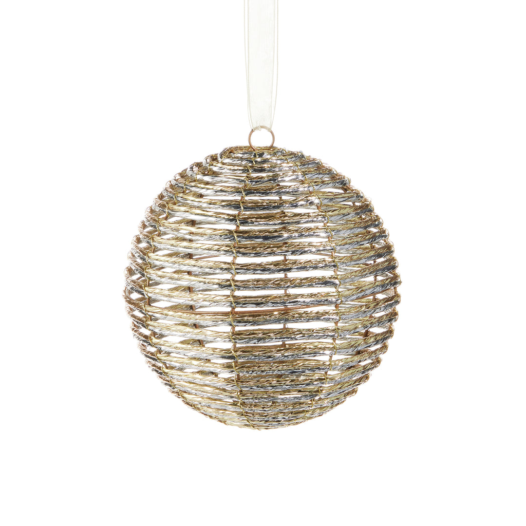 6" Silver and Gold Wrap Ball Ornament