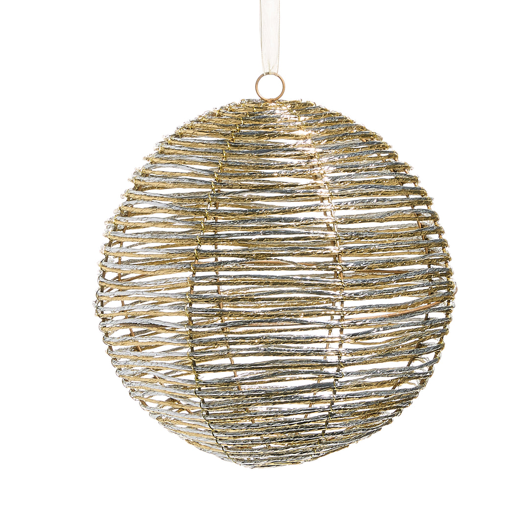 RAZ 10" Silver and Gold Wrapped Ball Ornament