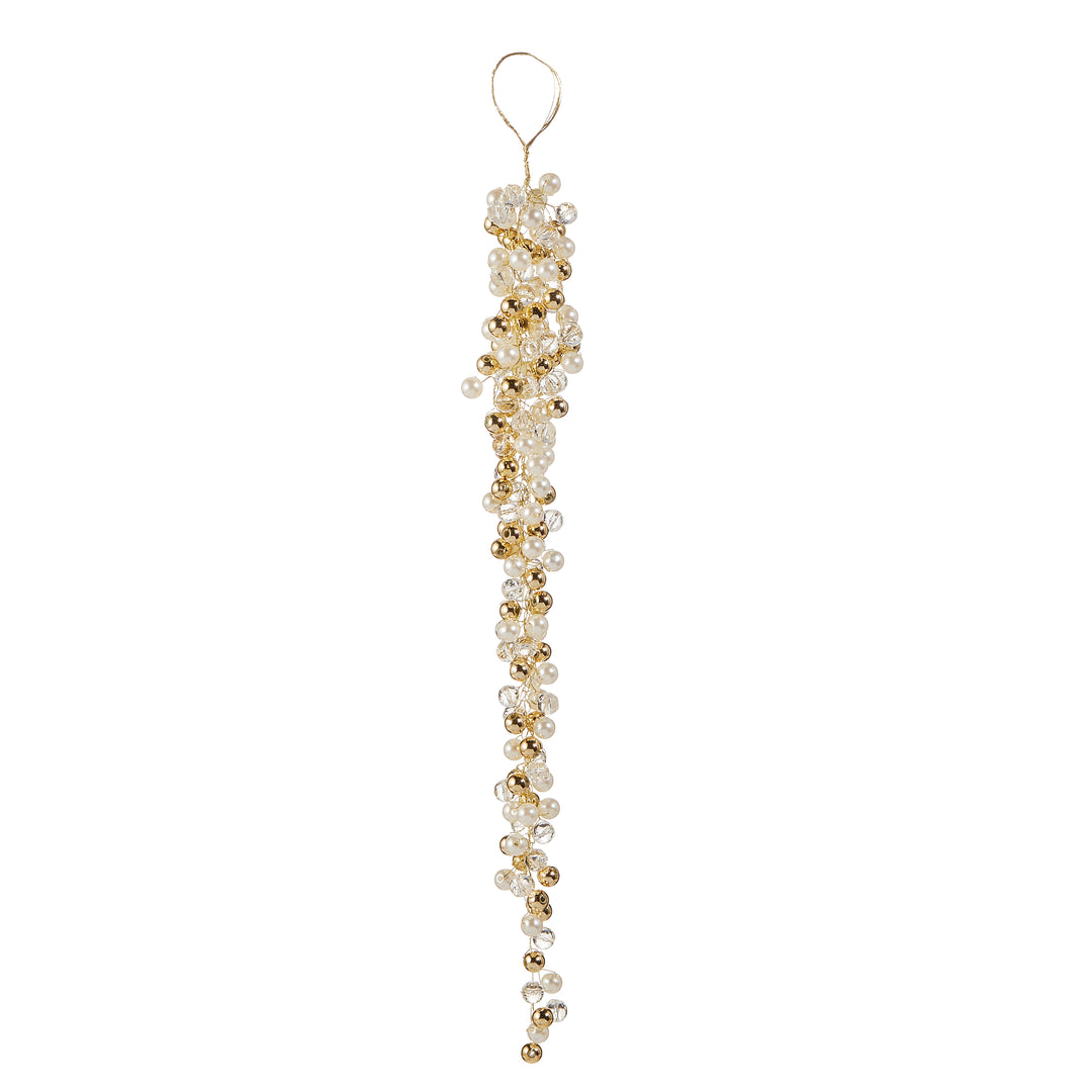 RAZ 16" Clear Pearl and Gold Beaded Drop Ornament
