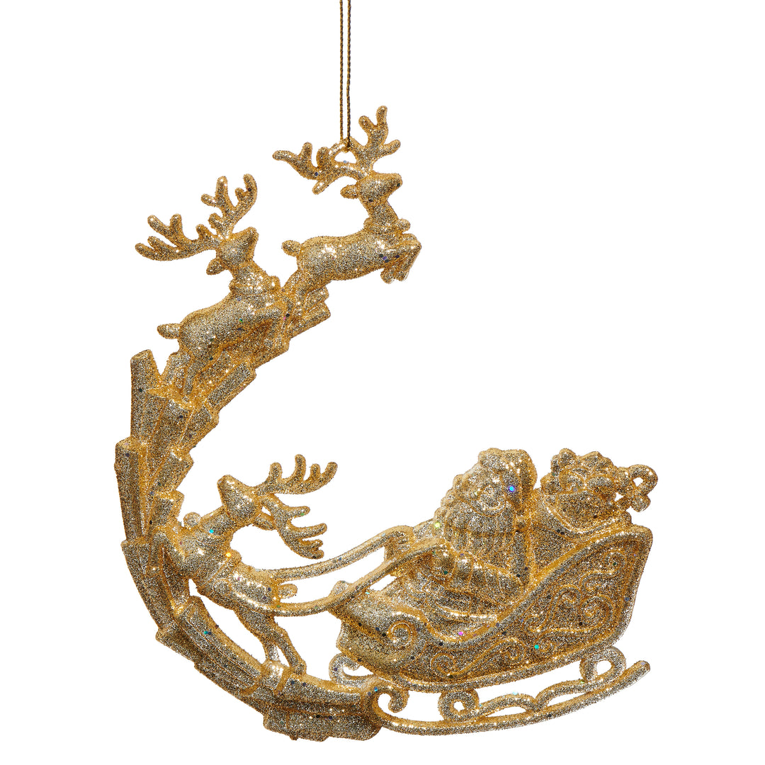 RAZ 6.25" Gold Glitter Santa Sleigh Ornament