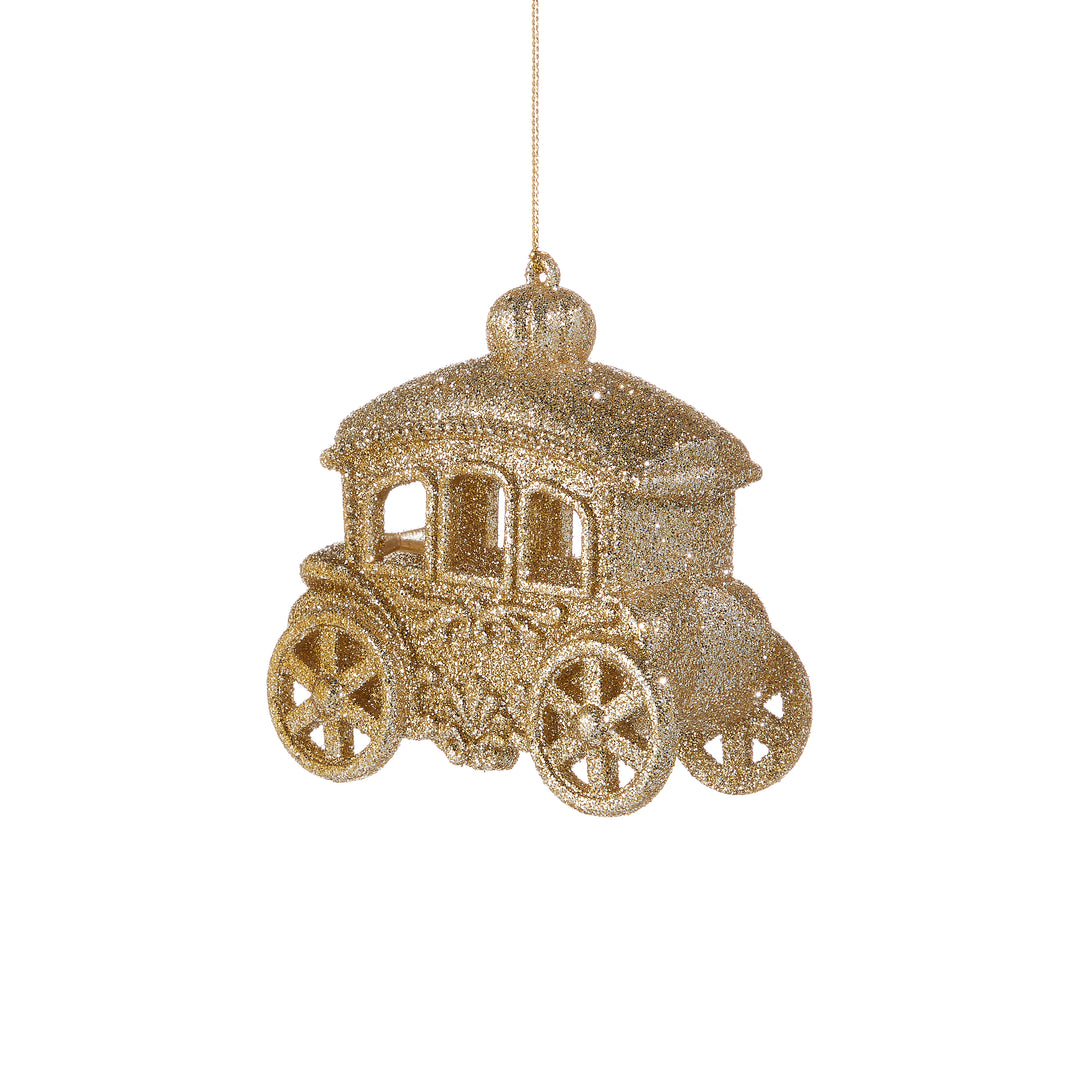 RAZ 4.25" Champagne Glittered Carriage Ornament