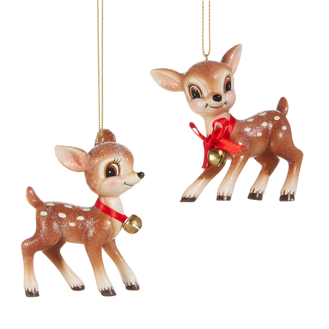 RAZ 3.25" Cutesy Deer with Bell Ornament - Set of 2