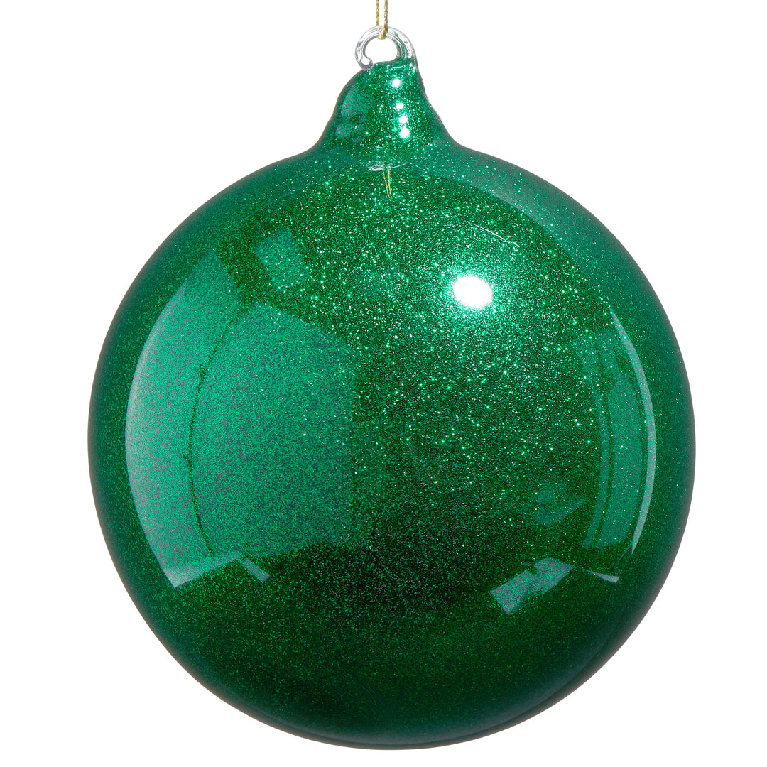 RAZ 5" Green Glitter Blown Glass Ball Ornament