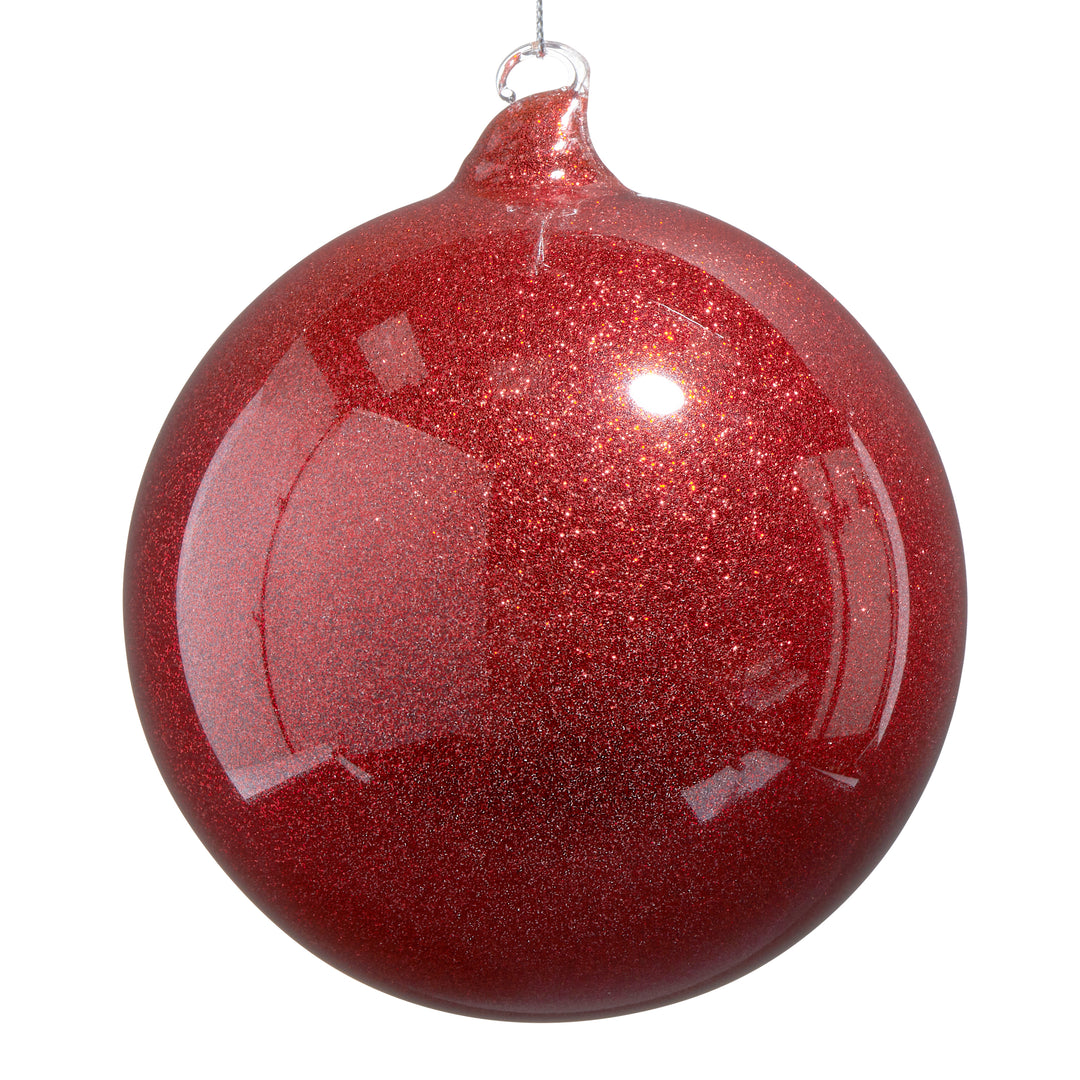 RAZ 5" Red Glitter Blown Glass Ball Ornament