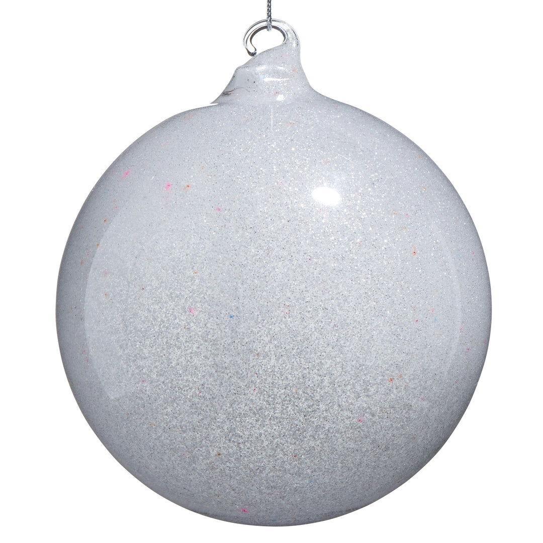 RAZ 5" White Glitter Blown Glass Ball Ornament