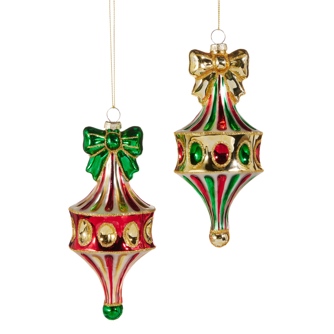 RAZ 6" Red Green Fairground Finial Ornament - Set of 2