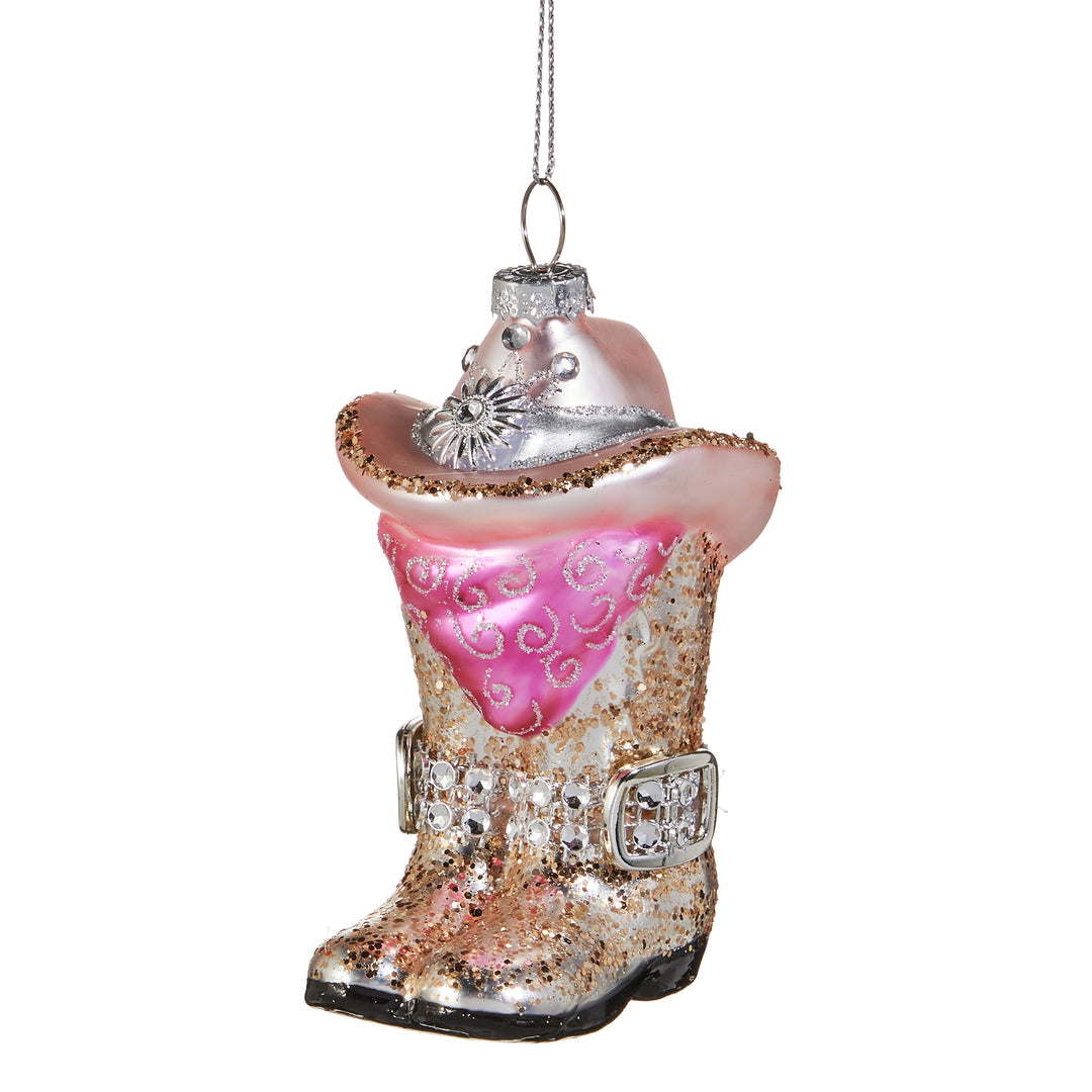 RAZ 4" Pink and Silver Boots Ornament