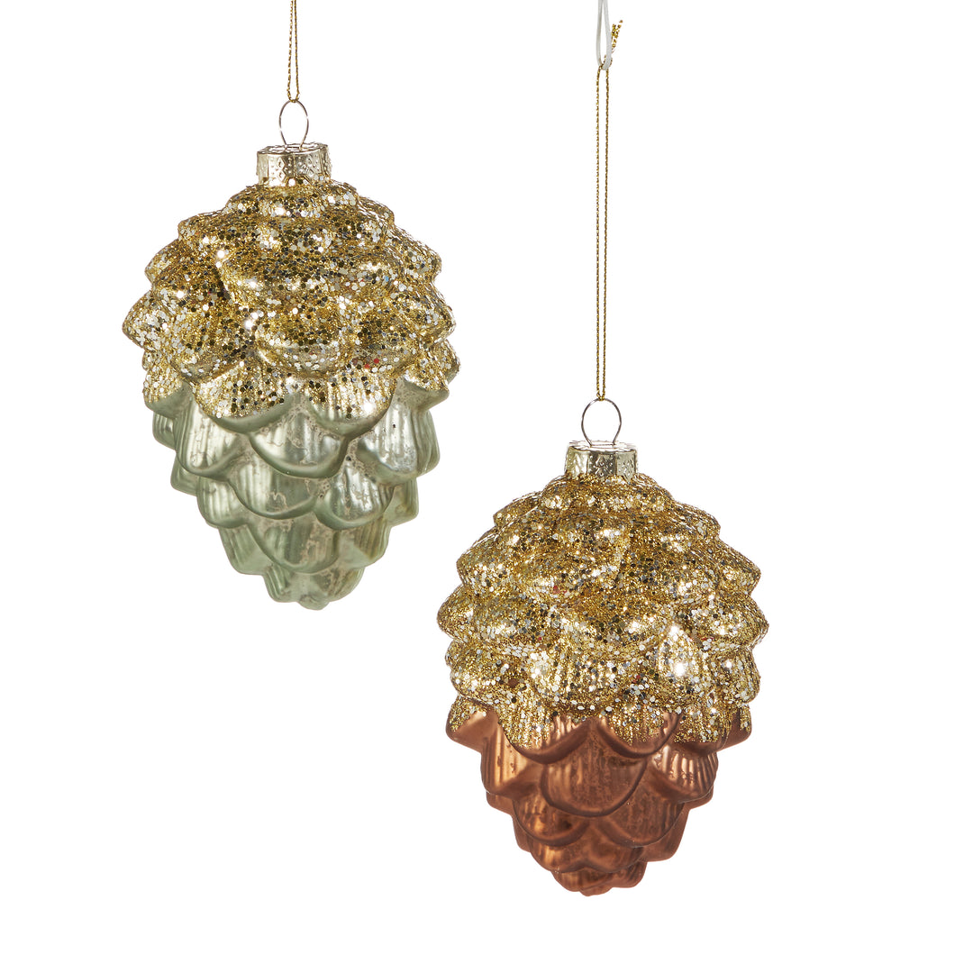 RAZ 4.5" Glitter Pinecone Ornament - Set of 2 Assorted