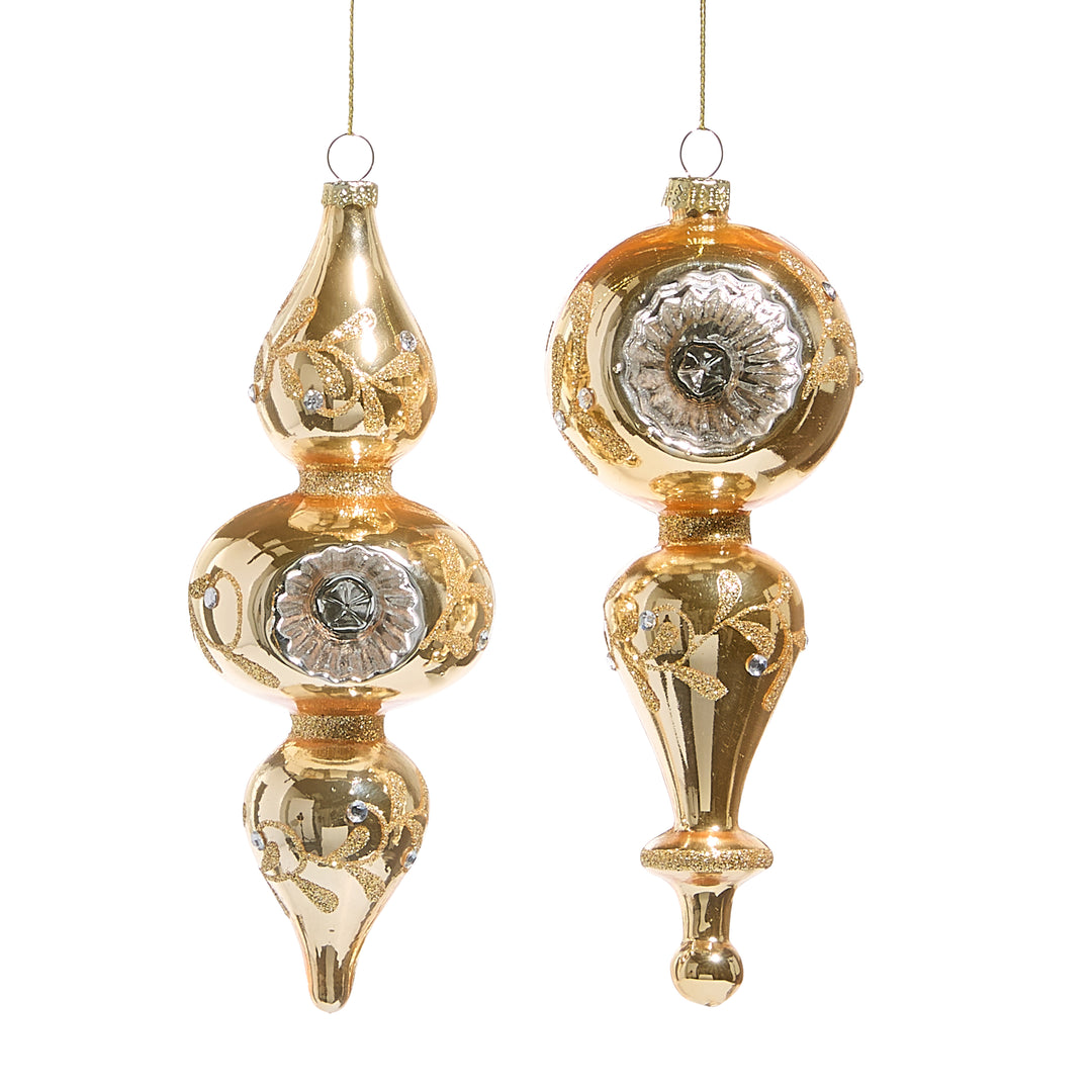 RAZ 7.25" Gold Silver Finial Ornaments - Set of 2