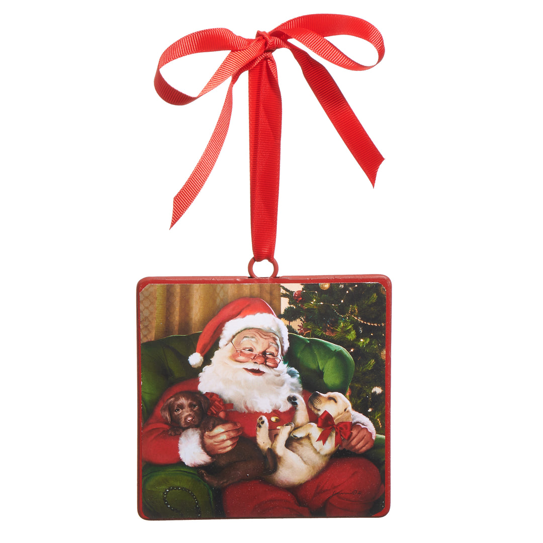 RAZ 5" Santa with Puppies Square Ornament