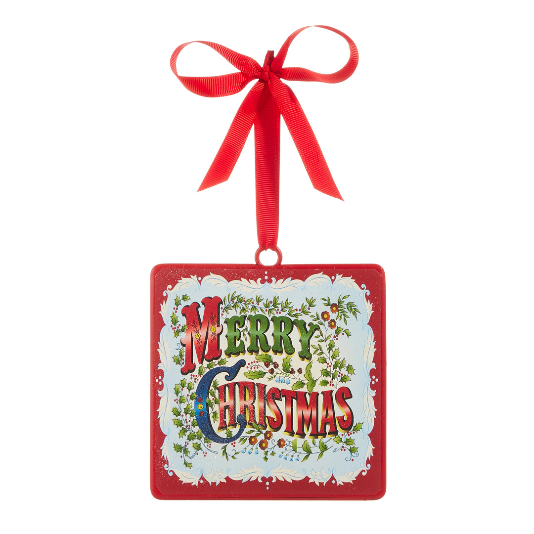 RAZ 5" Traditional Merry Christmas Square Ornament