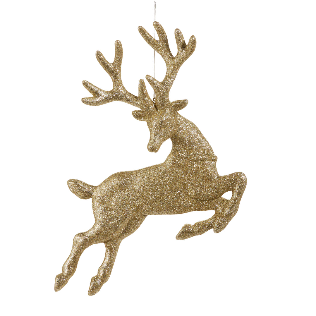RAZ 17.5" Champagne Glitter Leaping Deer Ornament