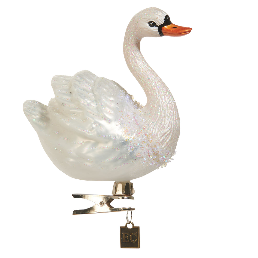 RAZ 4.5" White Swan Clip-On Ornament by Eric Cortinia