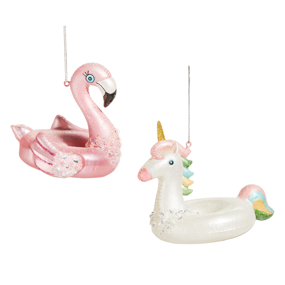 RAZ 4.5" Floatie Ornament - Set of 2  Flamingo and Uncorn