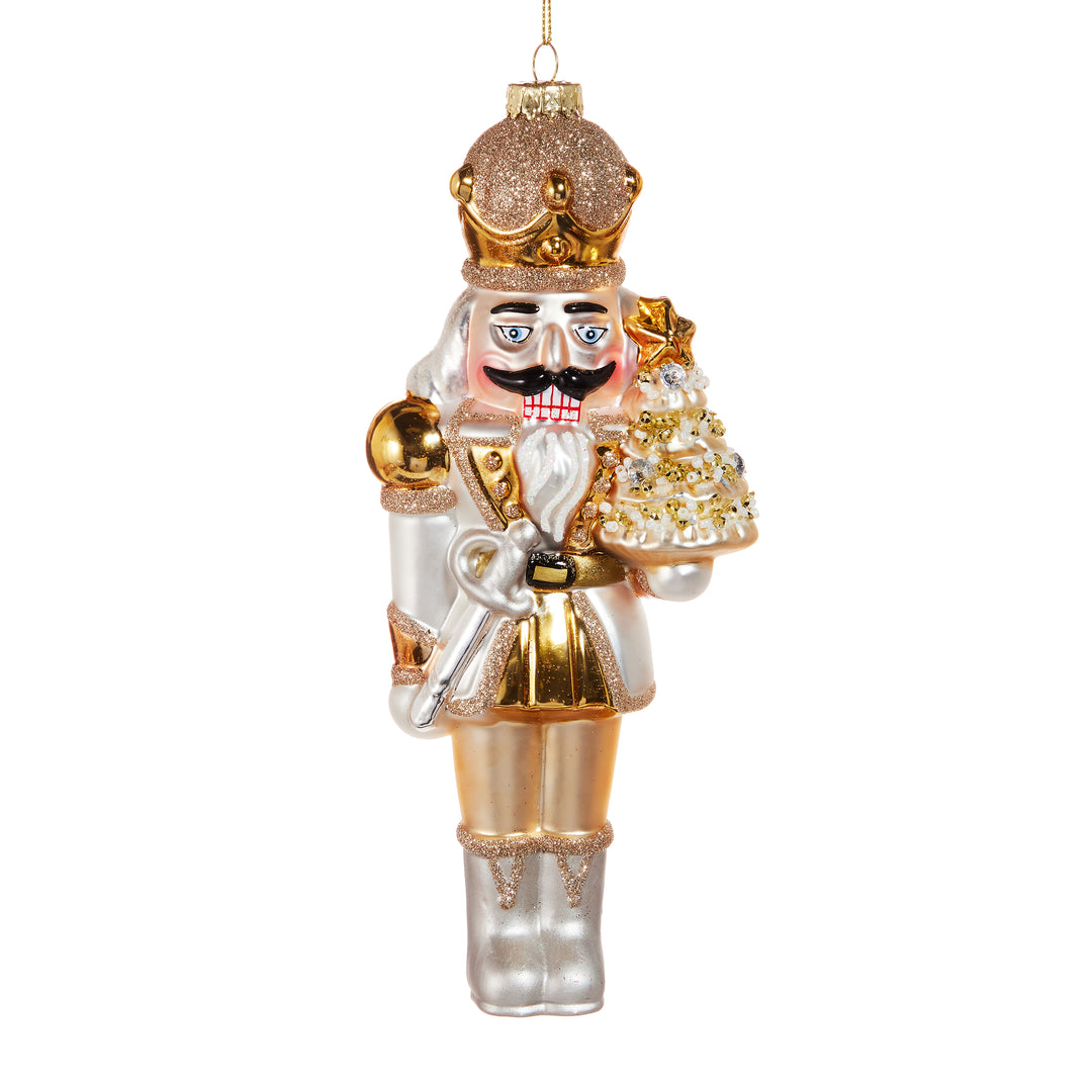 RAZ 8.25" White Gold Nutcracker Ornament