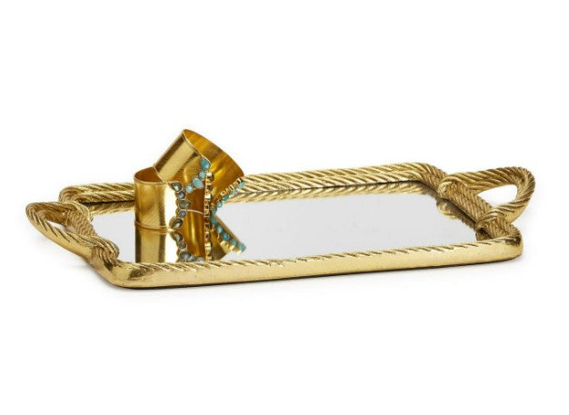 Golden Threads Rope Mirror Tray - Resin