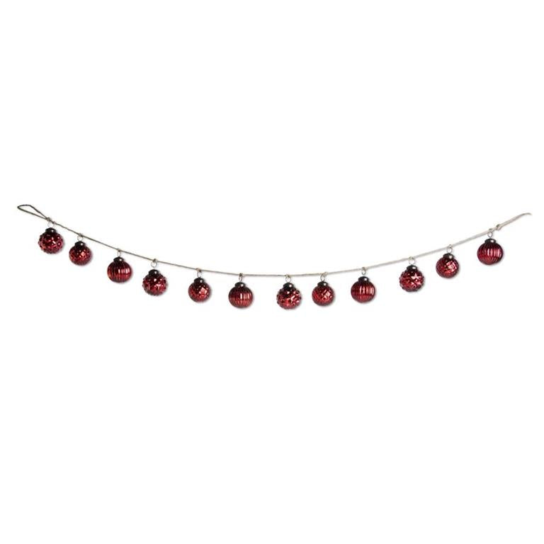 48" Red Mercury Glass Round Ornament and Twine Garland