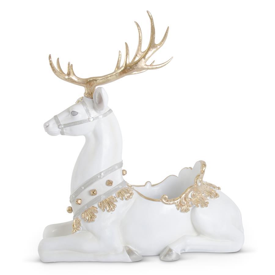45" White Glittered Resin Ornate Jeweled Deer Decor