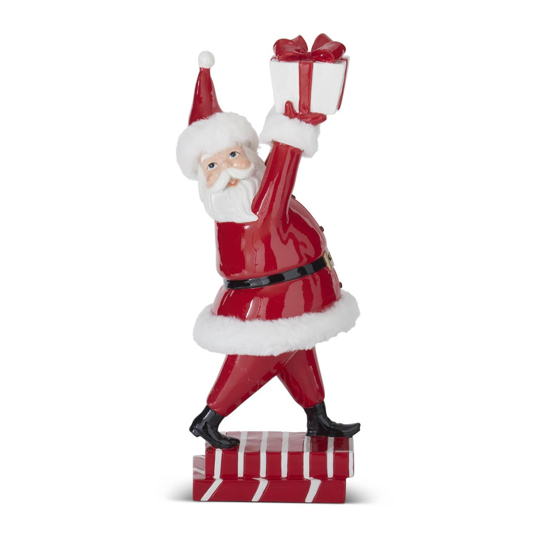 16.5"  Glossy Red Resin Santa Holding Gift