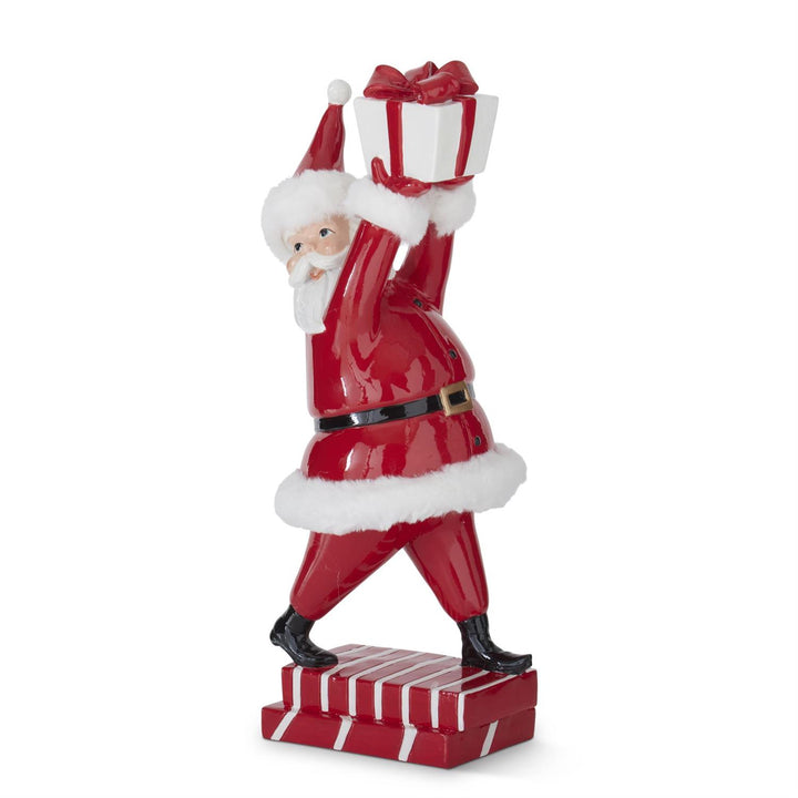 16.5"  Glossy Red Resin Santa Holding Gift