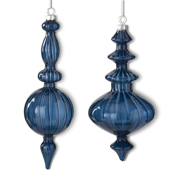 Dark Blue Finial Glass Ornaments - Choice of 2 Styles - Onion Finial and Round Finial