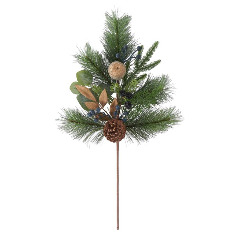 28" Mixed Pine Stem with Gold Leaves & Apple