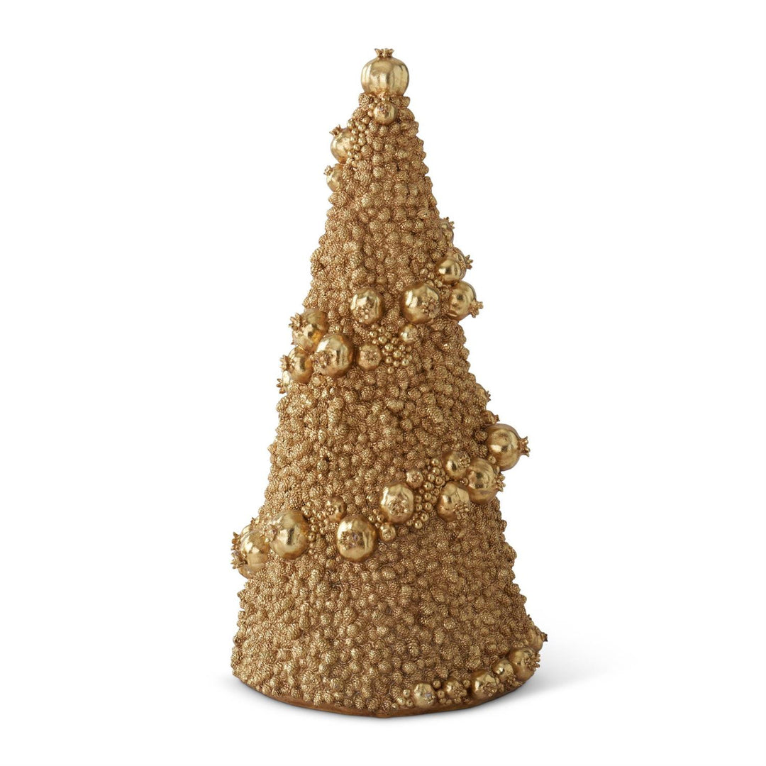 24.5" Gold Resin Mini Pinecone & Pomegranate Christmas Tree