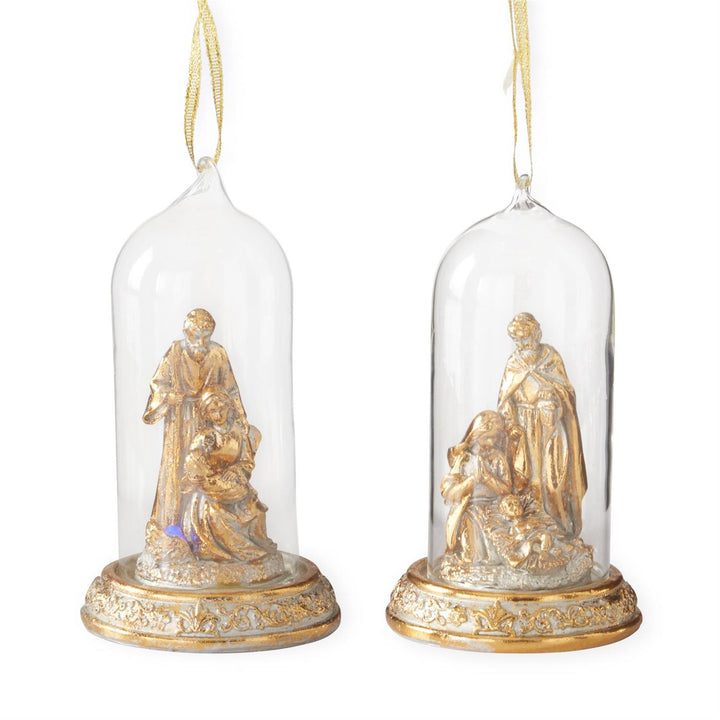 5" LED Gold Nativity Cloche Ornaments - Set of 2