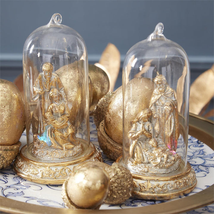 5" LED Gold Nativity Cloche Ornaments - Set of 2