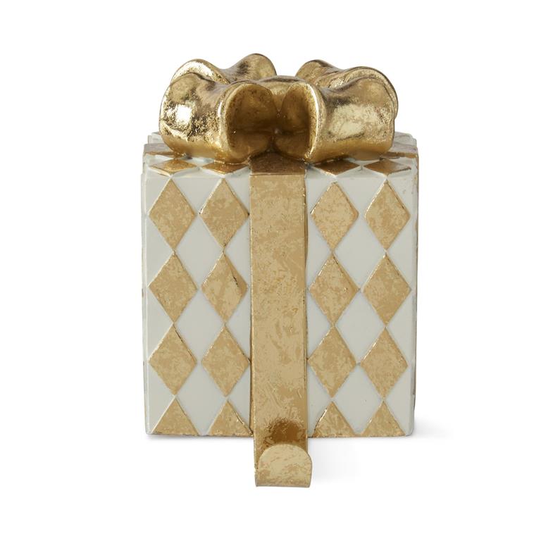 5.5" Gold & White Gift Resin Stocking Holder
