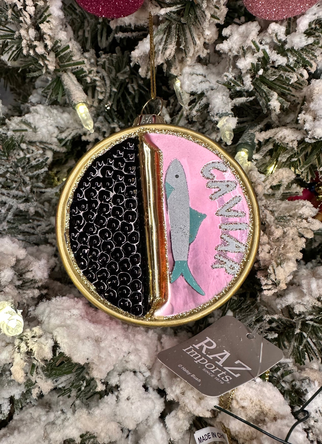 3" Glass Caviar Ornament in Pink