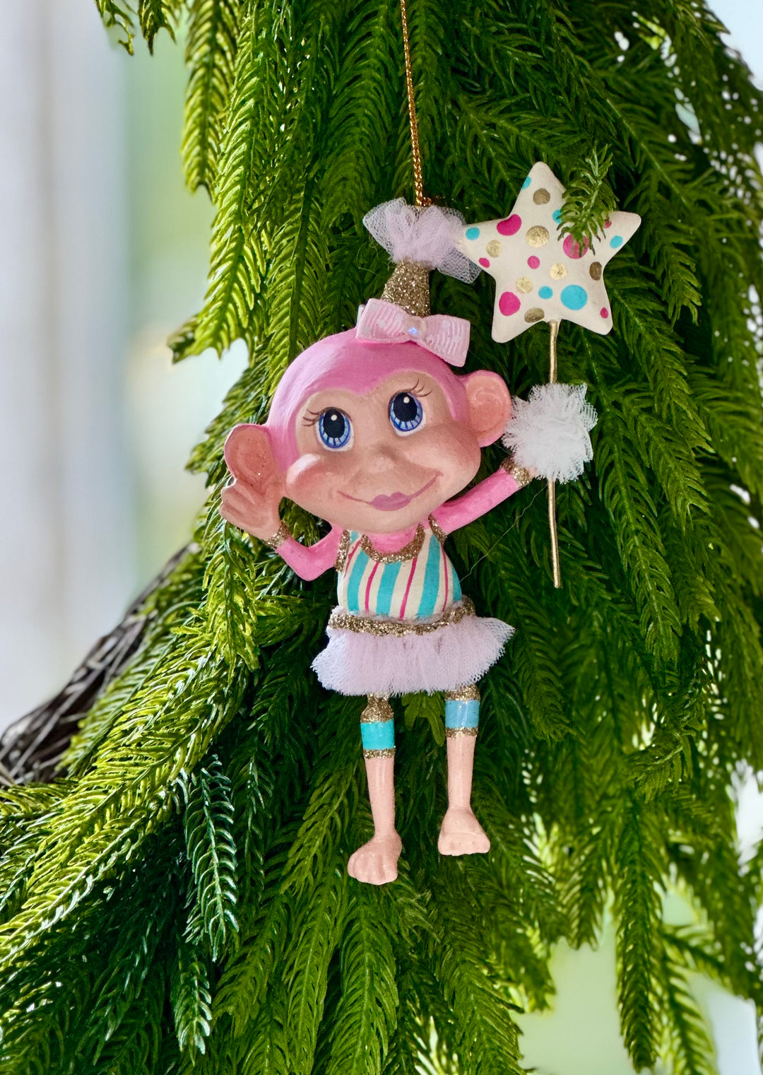 5.5" Cotton Candy Carnival Dangling Monkey Ornaments - Choice of 2 Styles