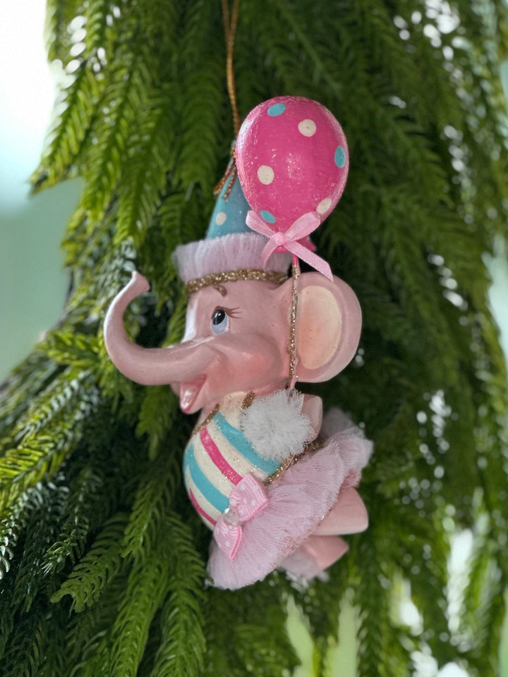 5" Cotton Candy Carnival Elephant Ornament - Choice of Pink or Blue Party Hat