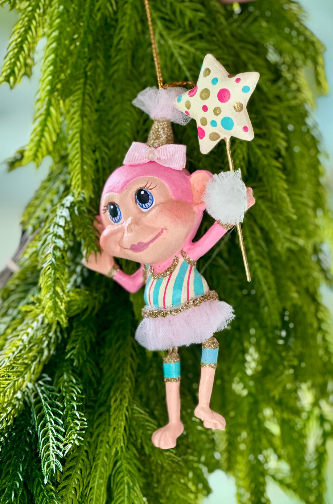 5.5" Cotton Candy Carnival Dangling Monkey Ornaments - Choice of 2 Styles
