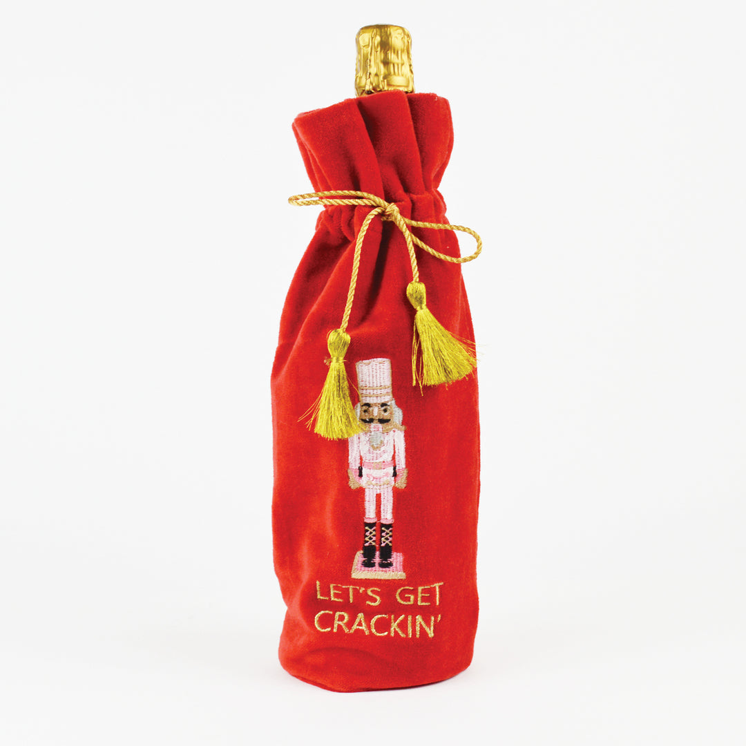 Nutcracker Embroidered Wine Bag with Velvet Tassel - Let's Get Crackin'