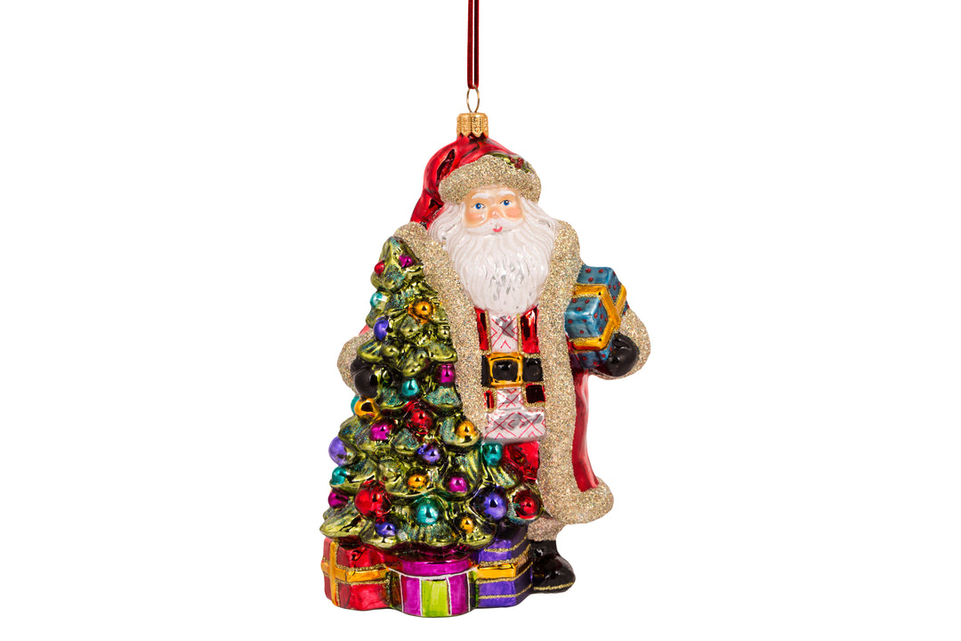 Santa Looks Best by the Tree Ornament