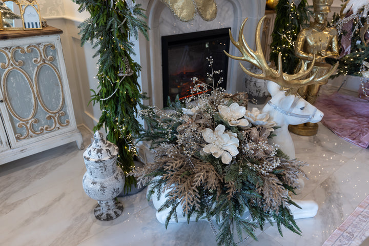 45" White Glittered Resin Ornate Jeweled Deer Decor